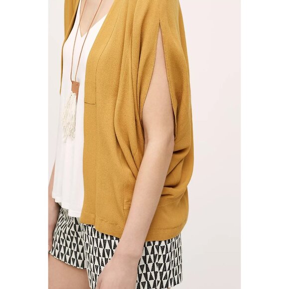 ANTHROPOLOGIE Elevenses Limn Open Front Crepe Cocoon Jacket Gold M/L - Picture 7 of 8